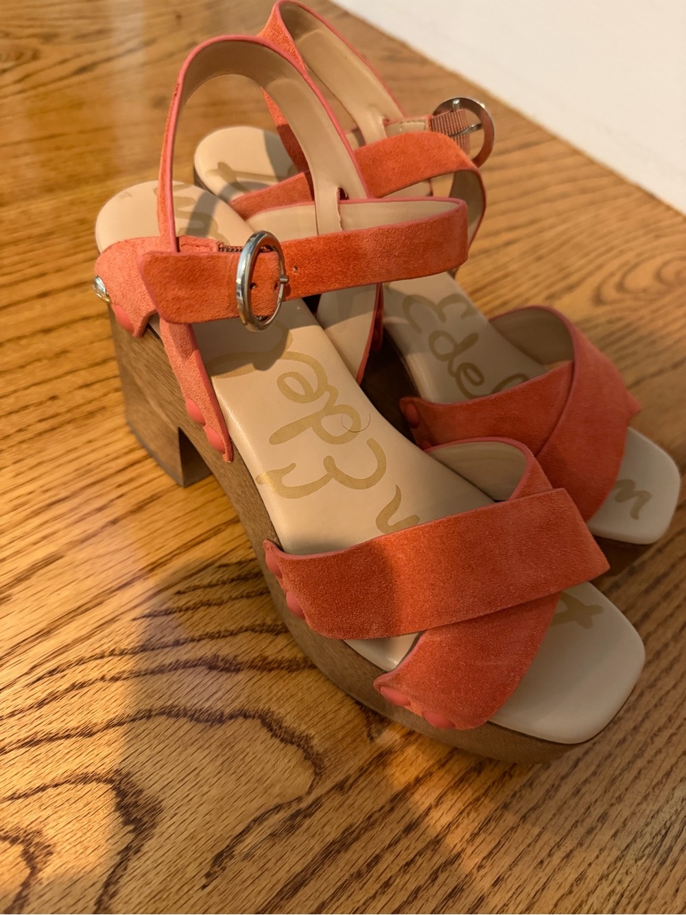 Sam Edelman Josefine Coral Suede Wood-Platform Clog Sandals Size 5.5 - Picture 4 of 8